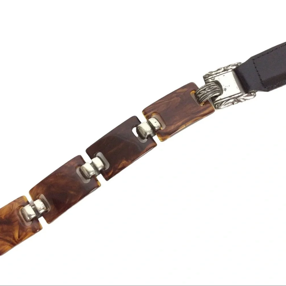 Vintage BRIGHTON Faux Tortoise Links & Black Leather Belt
